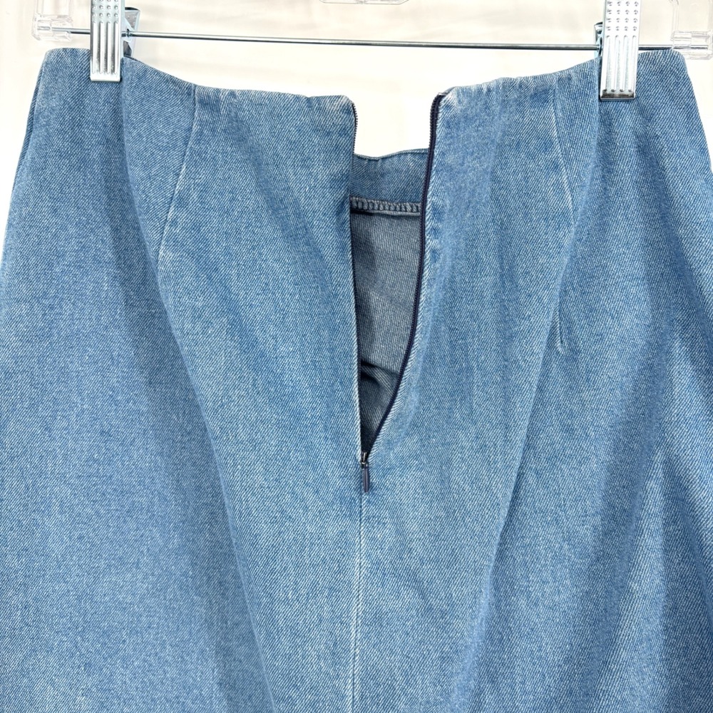 NWT Micas Mini Skirt Denim Cotton 3D Flower Draped Blue Zip Closure Size M - Picture 8 of 13